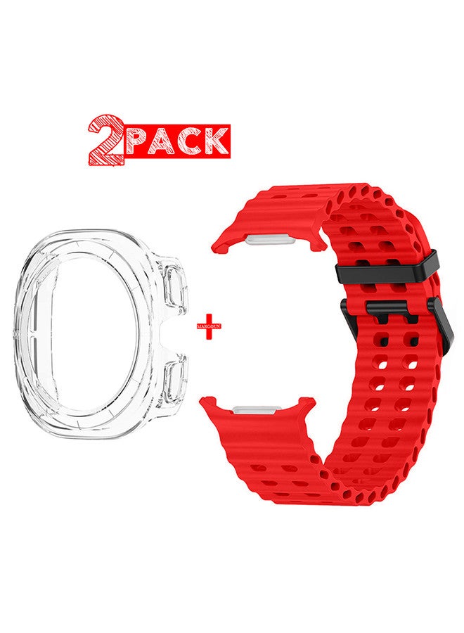 MARGOUN - (for Samsung Galaxy Watch 7 Ultra 47mm) 2 Packs Silicone Band and Case, Soft Ocean Silicone Sport Strap Replacement Accessory Red - Image 1