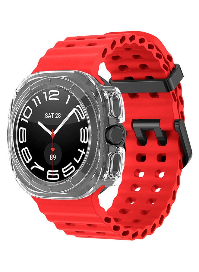 MARGOUN - (for Samsung Galaxy Watch 7 Ultra 47mm) 2 Packs Silicone Band and Case, Soft Ocean Silicone Sport Strap Replacement Accessory Red - Image 1