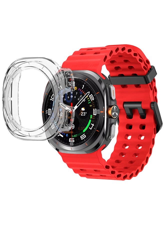 MARGOUN - (for Samsung Galaxy Watch 7 Ultra 47mm) 2 Packs Silicone Band and Case, Soft Ocean Silicone Sport Strap Replacement Accessory Red - Image 1