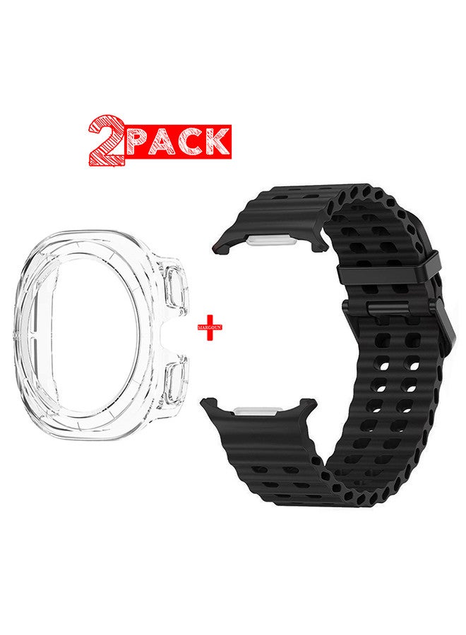 MARGOUN (for Samsung Galaxy Watch 7 Ultra 47mm) 2 Packs Silicone Band and Case, Soft Ocean Silicone Sport Strap Replacement Accessory Black  - Image 1