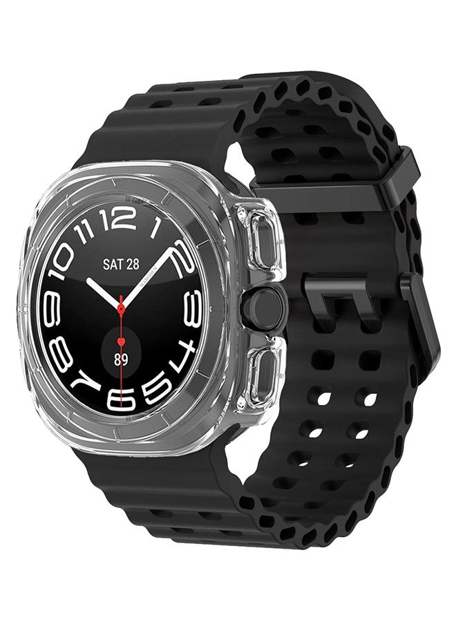 MARGOUN (for Samsung Galaxy Watch 7 Ultra 47mm) 2 Packs Silicone Band and Case, Soft Ocean Silicone Sport Strap Replacement Accessory Black  - Image 3
