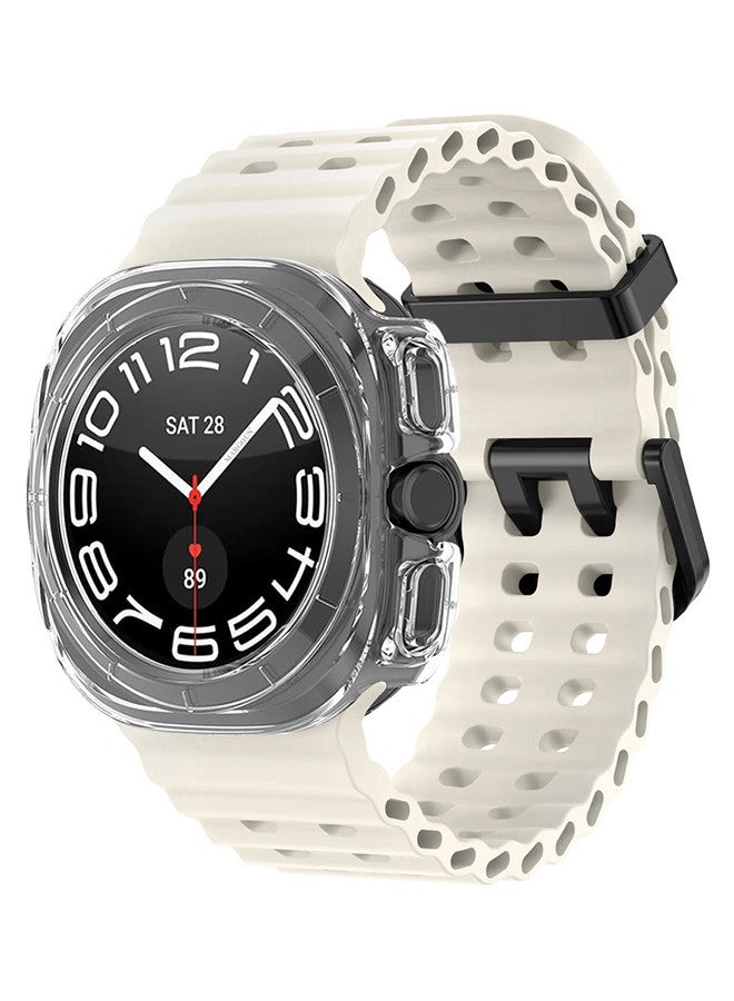 MARGOUN - (for Samsung Galaxy Watch 7 Ultra 47mm) 2 Packs Silicone Band and Case, Soft Ocean Silicone Sport Strap Replacement Accessory Dusty White - Image 1