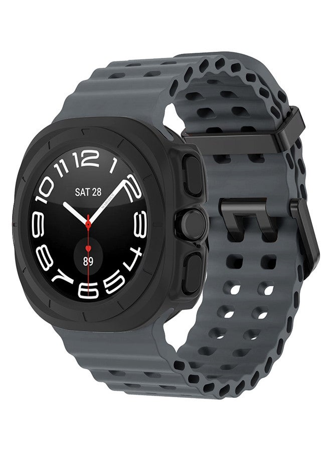 MARGOUN - (for Samsung Galaxy Watch 7 Ultra 47mm) 2 Packs Silicone Band and Case, Soft Ocean Silicone Sport Strap Replacement Accessory Dark Grey - Image 1