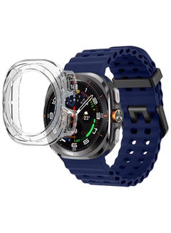 مارجون (for Samsung Galaxy Watch 7 Ultra 47mm) 2 Packs Silicone Band and Case, Soft Ocean Silicone Sport Strap Replacement Accessory Dark Blue  - Image 2