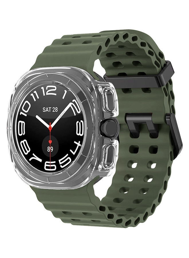 MARGOUN (for Samsung Galaxy Watch 7 Ultra 47mm) 2 Packs Silicone Band and Case, Soft Ocean Silicone Sport Strap Replacement Accessory Dark Green  - Image 3