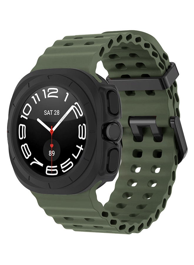 MARGOUN (for Samsung Galaxy Watch 7 Ultra 47mm) 2 Packs Silicone Band and Case, Soft Ocean Silicone Sport Strap Replacement Accessory Dark Green  - Image 3