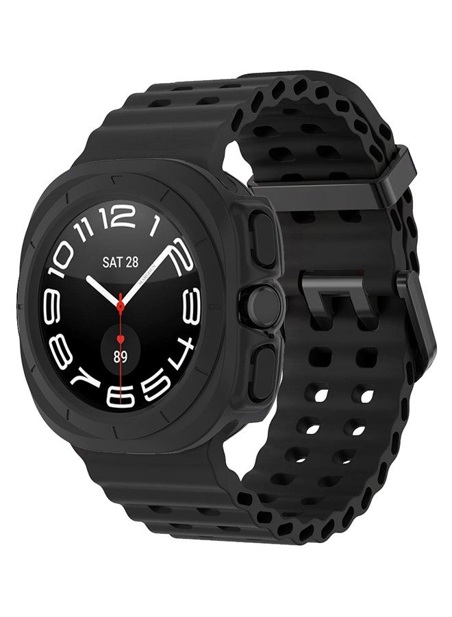 MARGOUN - (for Samsung Galaxy Watch 7 Ultra 47mm) 2 Packs Silicone Band and Case, Soft Ocean Silicone Sport Strap Replacement Accessory Black - Image 1