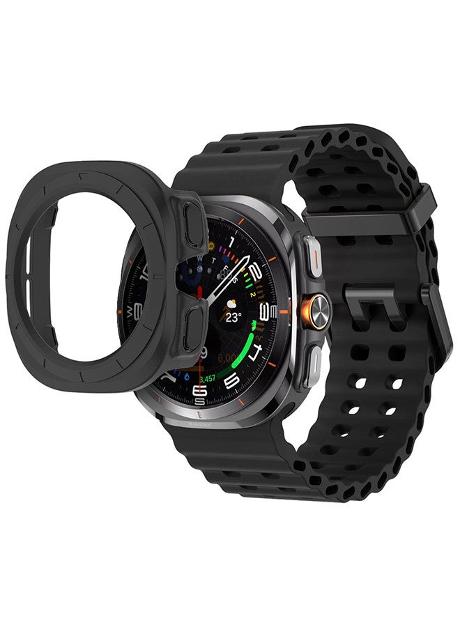 MARGOUN - (for Samsung Galaxy Watch 7 Ultra 47mm) 2 Packs Silicone Band and Case, Soft Ocean Silicone Sport Strap Replacement Accessory Black - Image 1