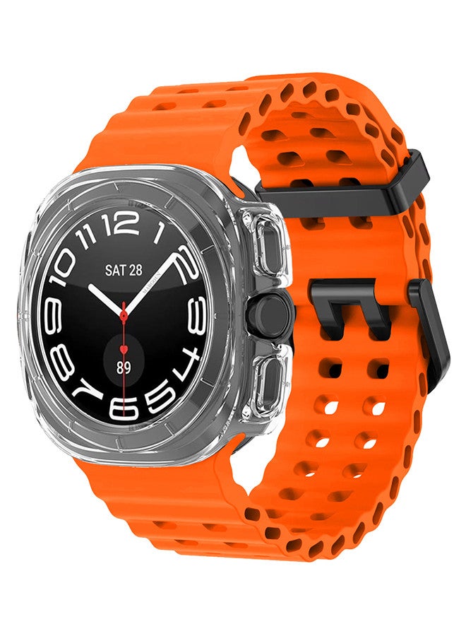 MARGOUN - (for Samsung Galaxy Watch 7 Ultra 47mm) 2 Packs Silicone Band and Case, Soft Ocean Silicone Sport Strap Replacement Accessory Orange - Image 1