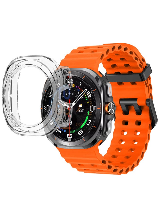 MARGOUN - (for Samsung Galaxy Watch 7 Ultra 47mm) 2 Packs Silicone Band and Case, Soft Ocean Silicone Sport Strap Replacement Accessory Orange - Image 1