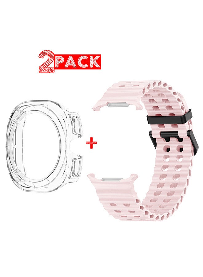 MARGOUN - (for Samsung Galaxy Watch 7 Ultra 47mm) 2 Packs Silicone Band and Case, Soft Ocean Silicone Sport Strap Replacement Accessory Light Pink - Image 1