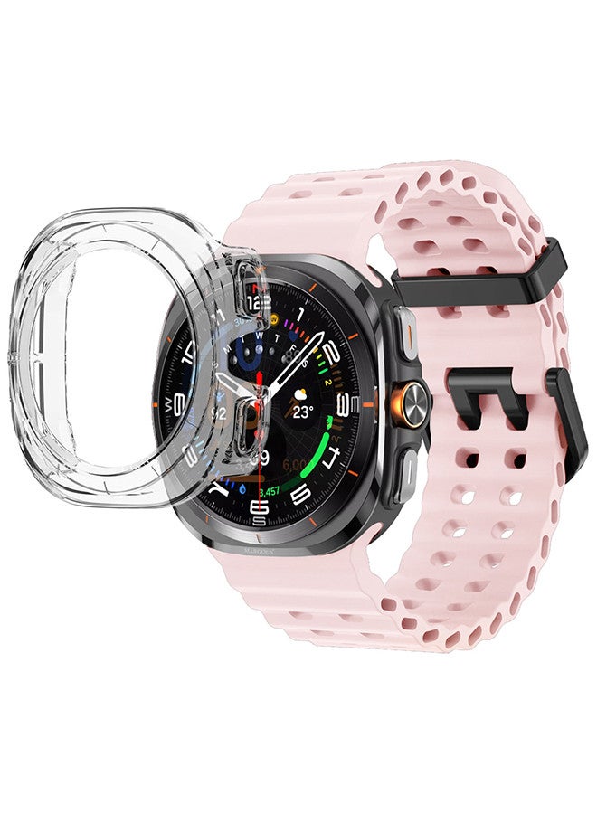 MARGOUN - (for Samsung Galaxy Watch 7 Ultra 47mm) 2 Packs Silicone Band and Case, Soft Ocean Silicone Sport Strap Replacement Accessory Light Pink - Image 1
