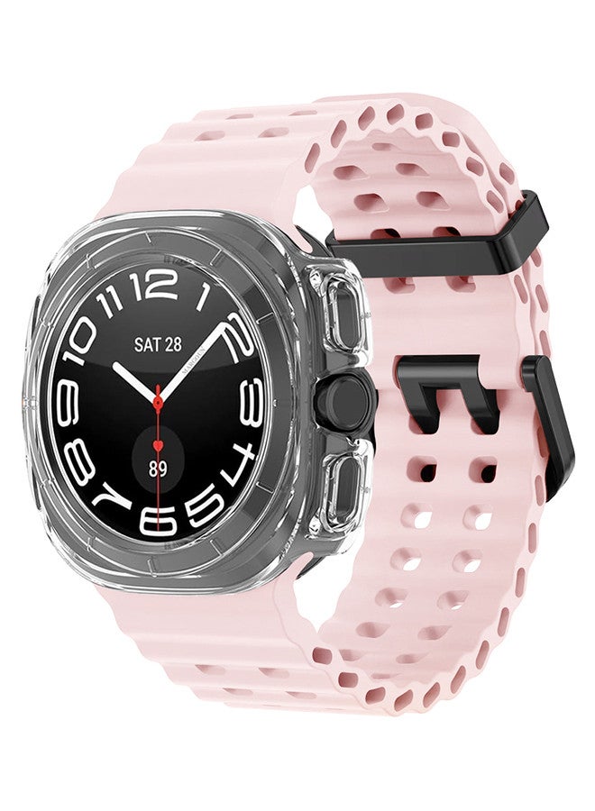 MARGOUN - (for Samsung Galaxy Watch 7 Ultra 47mm) 2 Packs Silicone Band and Case, Soft Ocean Silicone Sport Strap Replacement Accessory Light Pink - Image 1