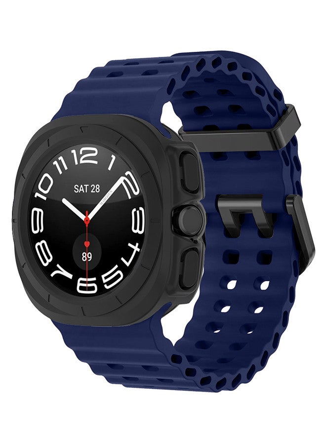 MARGOUN - (for Samsung Galaxy Watch 7 Ultra 47mm) 2 Packs Silicone Band and Case, Soft Ocean Silicone Sport Strap Replacement Accessory Dark Blue - Image 1