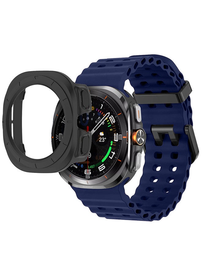 MARGOUN - (for Samsung Galaxy Watch 7 Ultra 47mm) 2 Packs Silicone Band and Case, Soft Ocean Silicone Sport Strap Replacement Accessory Dark Blue - Image 1
