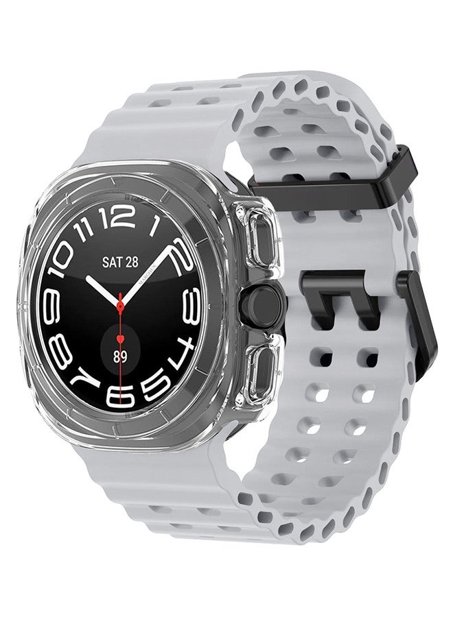 MARGOUN (for Samsung Galaxy Watch 7 Ultra 47mm) 2 Packs Silicone Band and Case, Soft Ocean Silicone Sport Strap Replacement Accessory Light Grey  - Image 3
