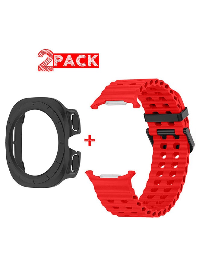 MARGOUN (for Samsung Galaxy Watch 7 Ultra 47mm) 2 Packs Silicone Band and Case, Soft Ocean Silicone Sport Strap Replacement Accessory Red  - Image 1