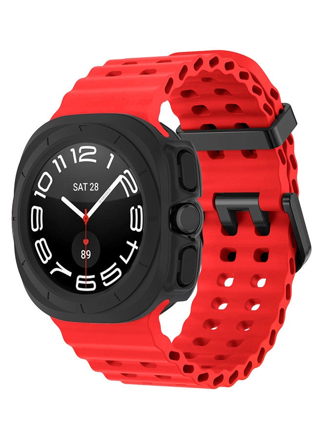 MARGOUN (for Samsung Galaxy Watch 7 Ultra 47mm) 2 Packs Silicone Band and Case, Soft Ocean Silicone Sport Strap Replacement Accessory Red  - Image 3