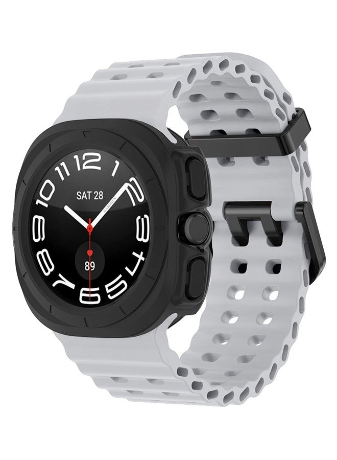 MARGOUN - (for Samsung Galaxy Watch 7 Ultra 47mm) 2 Packs Silicone Band and Case, Soft Ocean Silicone Sport Strap Replacement Accessory Light Grey - Image 1