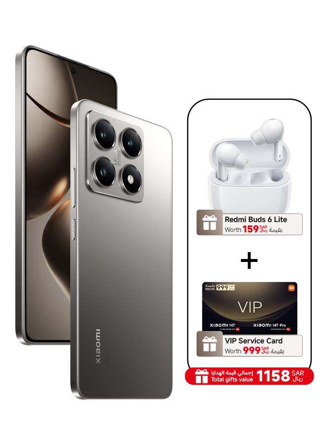 Xiaomi - 14T Dual SIM+eSIM Titan Gray 12GB RAM 512GB 5G - Global Version With Redmi Buds 6 Lite And VIP Service Card - Image 1