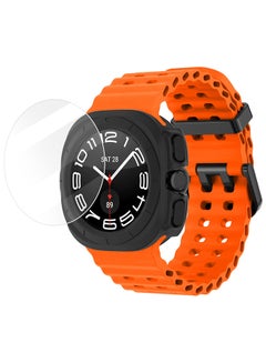مارجون (for Samsung Galaxy Watch 7 Ultra) 3 Packs Silicone Band, Case and Screen Protector, Soft Ocean Silicone Sport Strap Replacement Accessory Orange  - Image 2