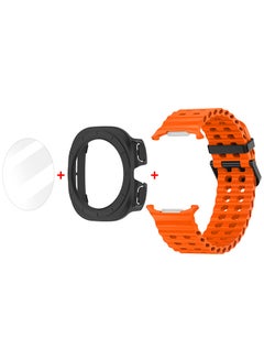 مارجون (for Samsung Galaxy Watch 7 Ultra) 3 Packs Silicone Band, Case and Screen Protector, Soft Ocean Silicone Sport Strap Replacement Accessory Orange  - Image 3
