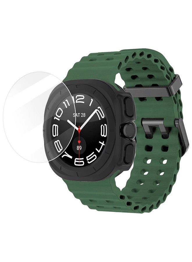 MARGOUN (for Samsung Galaxy Watch 7 Ultra) 3 Packs Silicone Band, Case and Screen Protector, Soft Ocean Silicone Sport Strap Replacement Accessory Green  - Image 2
