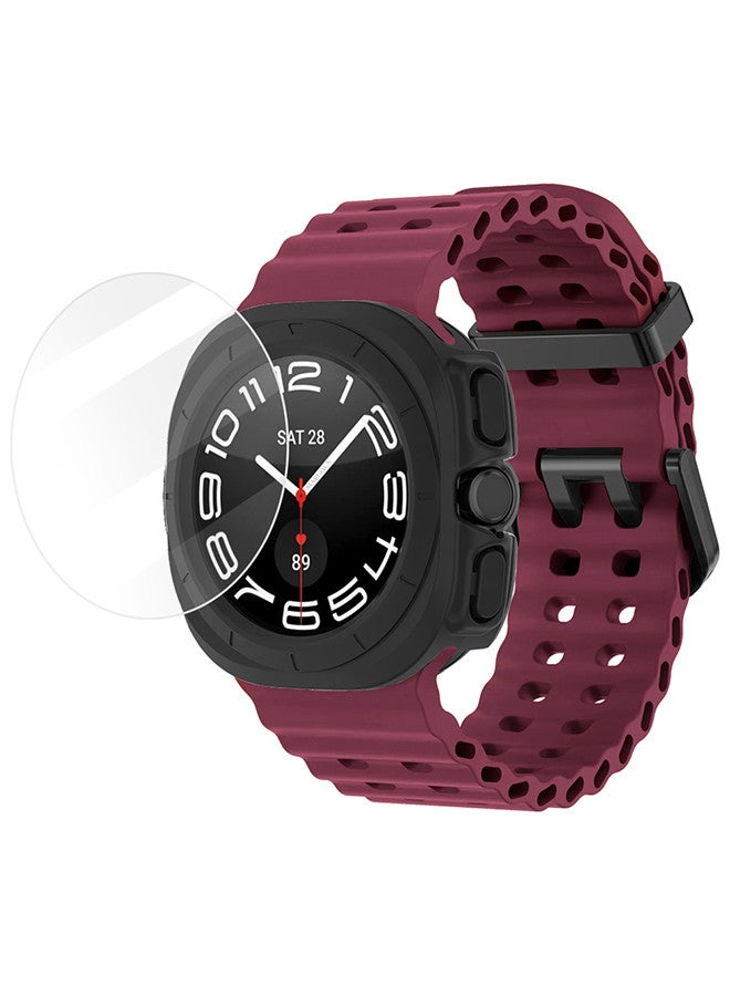 MARGOUN (for Samsung Galaxy Watch 7 Ultra) 3 Packs Silicone Band, Case and Screen Protector, Soft Ocean Silicone Sport Strap Replacement Accessory Maroon  - Image 2