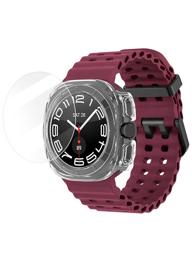MARGOUN (for Samsung Galaxy Watch 7 Ultra) 3 Packs Silicone Band, Case and Screen Protector, Soft Ocean Silicone Sport Strap Replacement Accessory Maroon  - Image 2