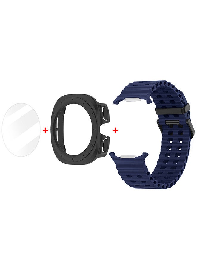 MARGOUN - (for Samsung Galaxy Watch 7 Ultra) 3 Packs Silicone Band, Case and Screen Protector, Soft Ocean Silicone Sport Strap Replacement Accessory Dark Blue - Image 1