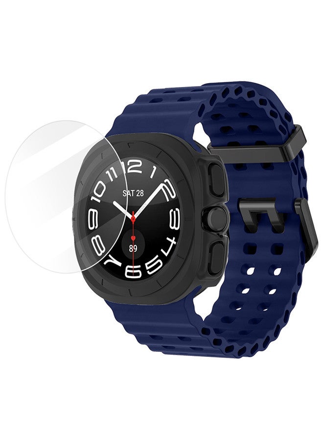 MARGOUN - (for Samsung Galaxy Watch 7 Ultra) 3 Packs Silicone Band, Case and Screen Protector, Soft Ocean Silicone Sport Strap Replacement Accessory Dark Blue - Image 1