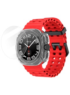 مارجون (for Samsung Galaxy Watch 7 Ultra) 3 Packs Silicone Band, Case and Screen Protector, Soft Ocean Silicone Sport Strap Replacement Accessory Red  - Image 2