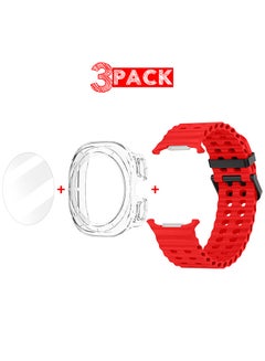 مارجون (for Samsung Galaxy Watch 7 Ultra) 3 Packs Silicone Band, Case and Screen Protector, Soft Ocean Silicone Sport Strap Replacement Accessory Red  - Image 1