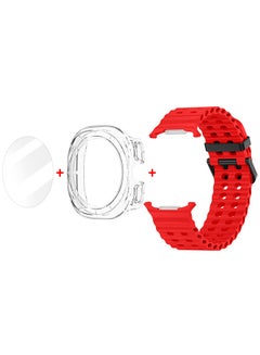 مارجون (for Samsung Galaxy Watch 7 Ultra) 3 Packs Silicone Band, Case and Screen Protector, Soft Ocean Silicone Sport Strap Replacement Accessory Red  - Image 3