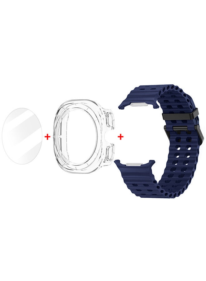 MARGOUN (for Samsung Galaxy Watch 7 Ultra) 3 Packs Silicone Band, Case and Screen Protector, Soft Ocean Silicone Sport Strap Replacement Accessory Dark Blue - Image 3