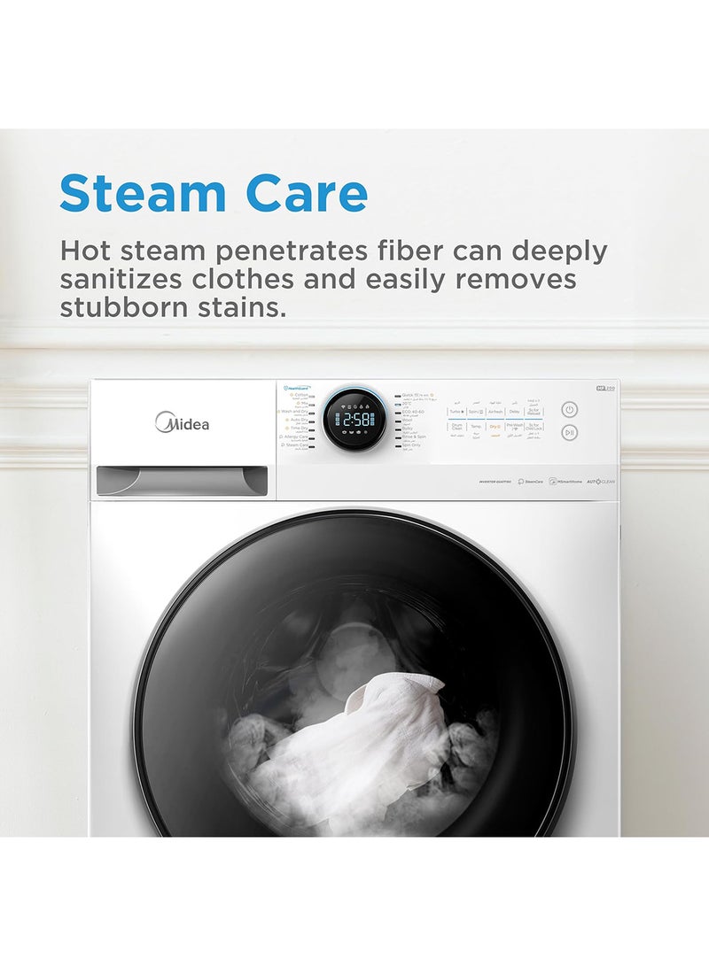 Midea - 8/6 KG Smart Washer Dryer With BLDC Inverter Motor, 1400 RPM, Fully Automatic Front Load Washing & Drying Combo, 14 Programs-Quick Wash/Steam Care/Auto Clean MF200D80WBW-GCC White - Image 1