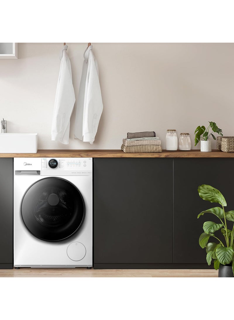 Midea - 8/6 KG Smart Washer Dryer With BLDC Inverter Motor, 1400 RPM, Fully Automatic Front Load Washing & Drying Combo, 14 Programs-Quick Wash/Steam Care/Auto Clean MF200D80WBW-GCC White - Image 1