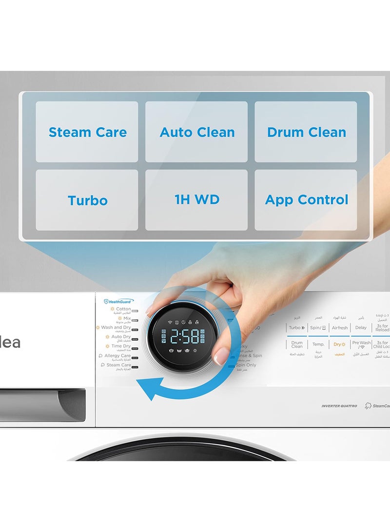 Midea - 8/6 KG Smart Washer Dryer With BLDC Inverter Motor, 1400 RPM, Fully Automatic Front Load Washing & Drying Combo, 14 Programs-Quick Wash/Steam Care/Auto Clean MF200D80WBW-GCC White - Image 1