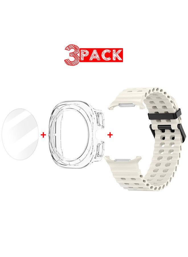 MARGOUN (for Samsung Galaxy Watch 7 Ultra) 3 Packs Silicone Band, Case and Screen Protector, Soft Ocean Silicone Sport Strap Replacement Accessory Dusty White  - Image 1