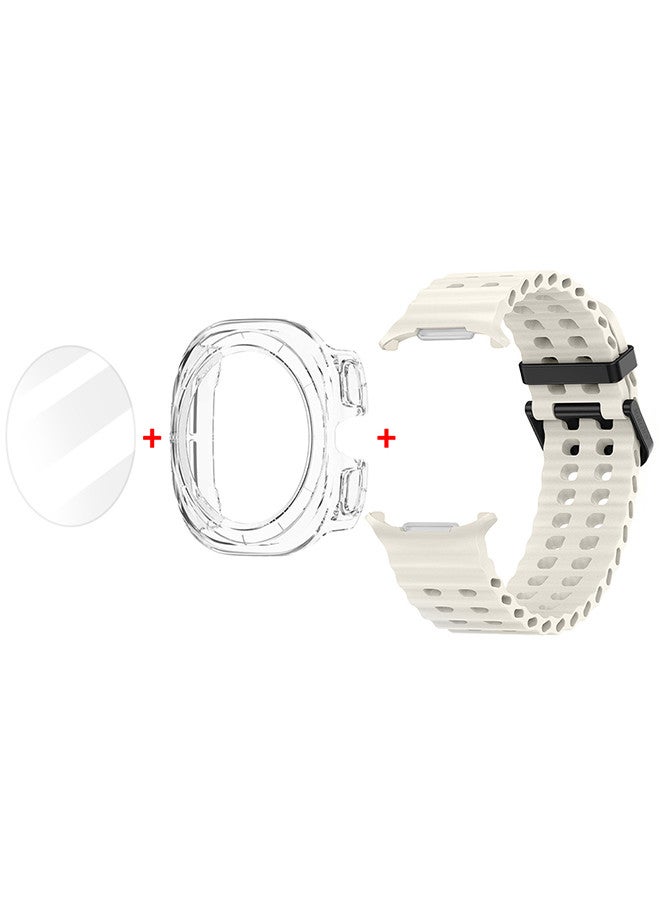 MARGOUN (for Samsung Galaxy Watch 7 Ultra) 3 Packs Silicone Band, Case and Screen Protector, Soft Ocean Silicone Sport Strap Replacement Accessory Dusty White  - Image 3