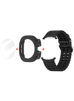 مارجون (for Samsung Galaxy Watch 7 Ultra) 3 Packs Silicone Band, Case and Screen Protector, Soft Ocean Silicone Sport Strap Replacement Accessory Black  - Image 3
