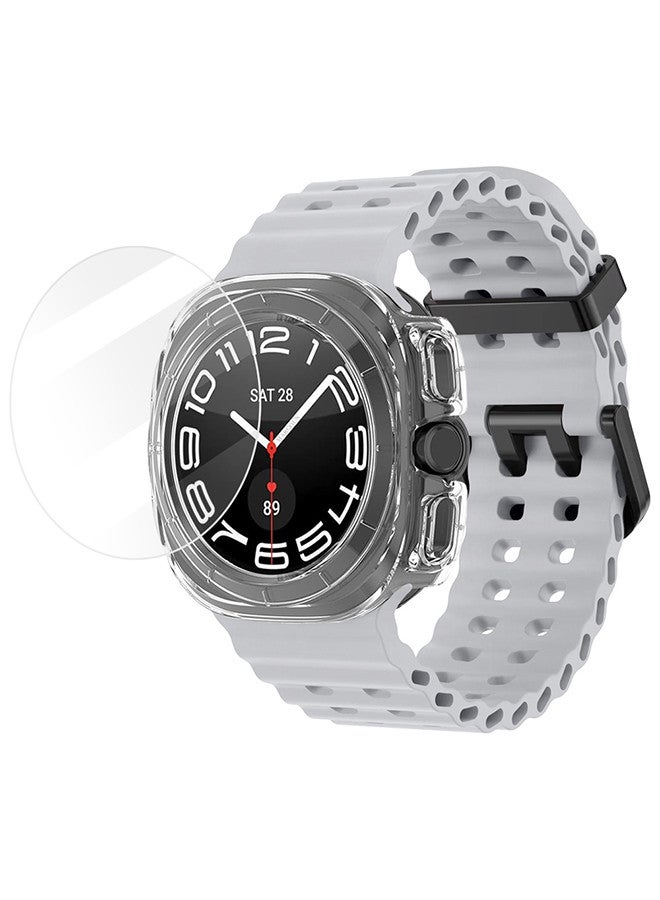 MARGOUN (for Samsung Galaxy Watch 7 Ultra) 3 Packs Silicone Band, Case and Screen Protector, Soft Ocean Silicone Sport Strap Replacement Accessory Light Grey  - Image 2