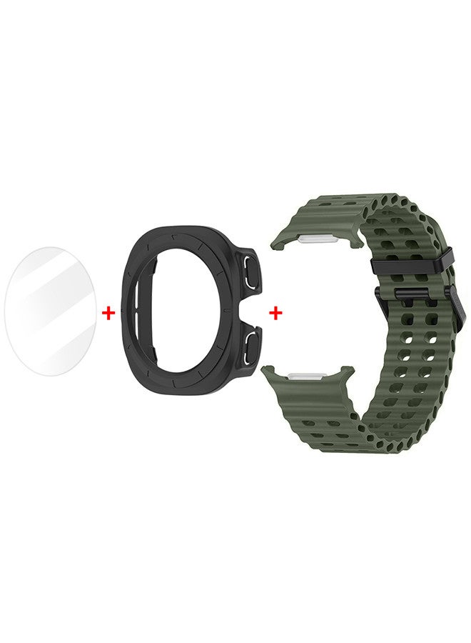 MARGOUN - (for Samsung Galaxy Watch 7 Ultra) 3 Packs Silicone Band, Case and Screen Protector, Soft Ocean Silicone Sport Strap Replacement Accessory Dark Green - Image 1