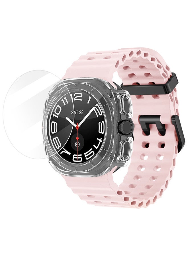 MARGOUN (for Samsung Galaxy Watch 7 Ultra) 3 Packs Silicone Band, Case and Screen Protector, Soft Ocean Silicone Sport Strap Replacement Accessory Light Pink  - Image 2