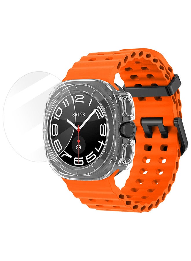 MARGOUN (for Samsung Galaxy Watch 7 Ultra) 3 Packs Silicone Band, Case and Screen Protector, Soft Ocean Silicone Sport Strap Replacement Accessory Orange  - Image 2