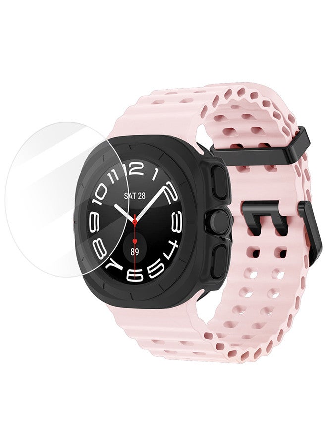 MARGOUN - (for Samsung Galaxy Watch 7 Ultra) 3 Packs Silicone Band, Case and Screen Protector, Soft Ocean Silicone Sport Strap Replacement Accessory Light Pink - Image 1