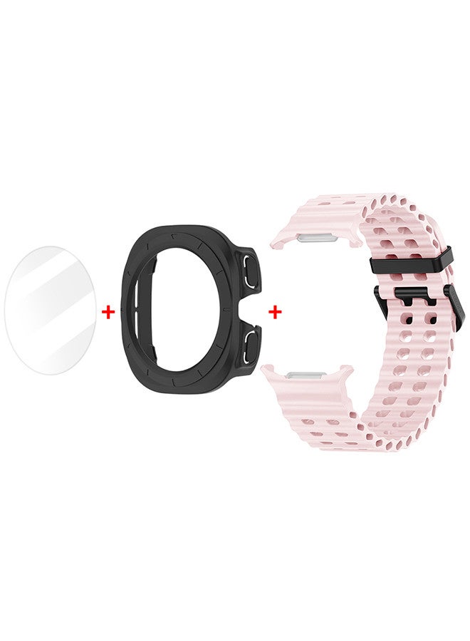 MARGOUN - (for Samsung Galaxy Watch 7 Ultra) 3 Packs Silicone Band, Case and Screen Protector, Soft Ocean Silicone Sport Strap Replacement Accessory Light Pink - Image 1