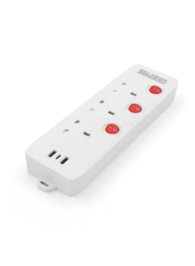 جيباس مقبس تمديد ثلاثي الاتجاهات من Geepas مع مفاتيح فردية ومنفذي USB ثنائي الاتجاه، مع حماية ضد الحرائق/ سلك بطول 3 أمتار  - Image 4