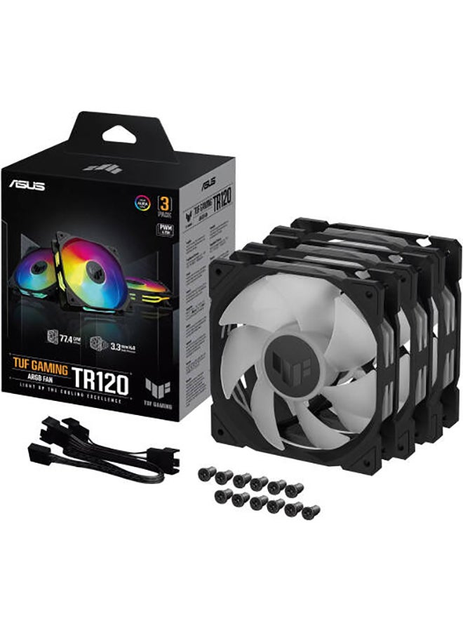 ASUS - TUF Gaming TR120 ARGB Standarad Blade Fan, 120mm Fans, Up to 2000 rpm Fan Speed, 77.4 CFM Airflow, Aura Sync Compatiblity, PWM Control, Tripple Pack Black - Image 1