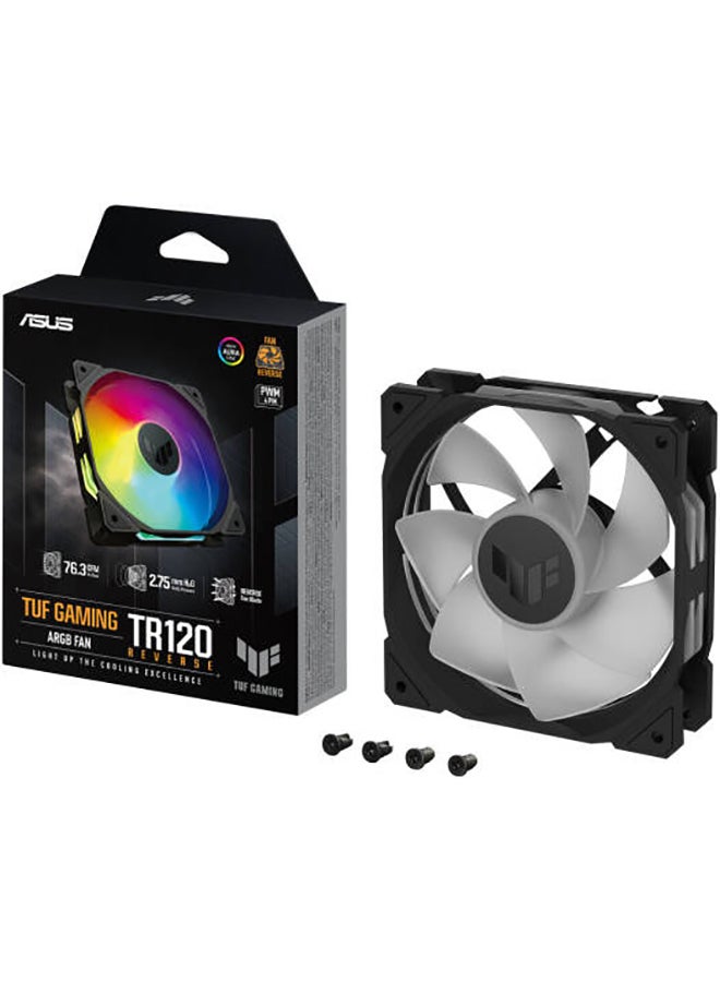 ASUS - TUF Gaming TR120 ARGB Reverse Blade Fan. 120mm Fans, Up to 2000 rpm Fan Speed, 76.3 CFM Airflow, Aura Sync Compatiblity, PWM Control, Single Pack, Black - Image 1